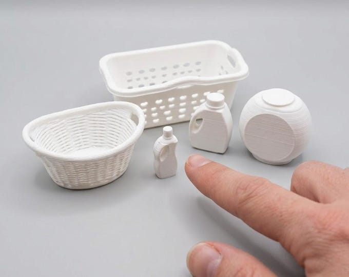 1:12 Scale Dollhouse Laundry Set – Unpainted Miniatures Bundle