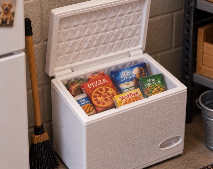 1:12 Scale Dollhouse Chest Freezer – Physical 3D Printed Miniature (Unpainted, Functional Lid)