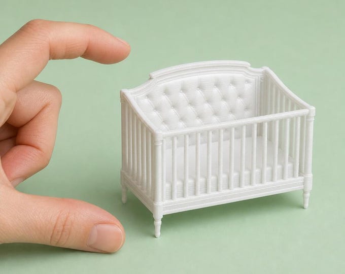 Elegant Tufted Nursery Crib – 1:12 Scale Dollhouse Miniature – Physical 3D Print – Unpainted