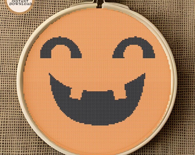 Goofy Smiling Jack-O’-Lantern Cross Stitch Pattern | Digital PDF Download | Halloween Stitchery Fun