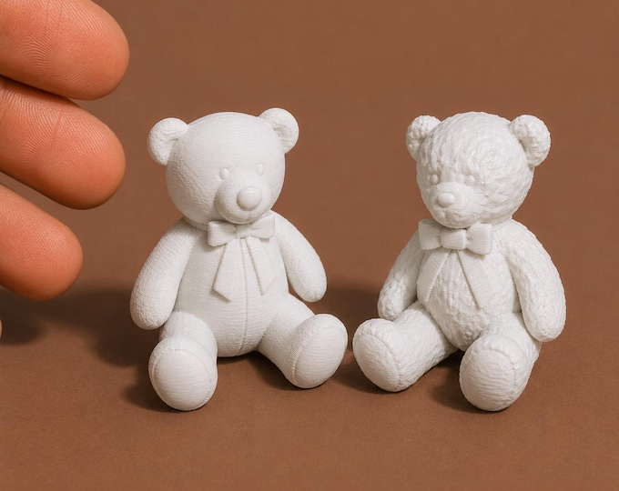 1:12 Scale Miniature Teddy Bears – Bow Tie or Fuzzy Dollhouse Toy (Unpainted)