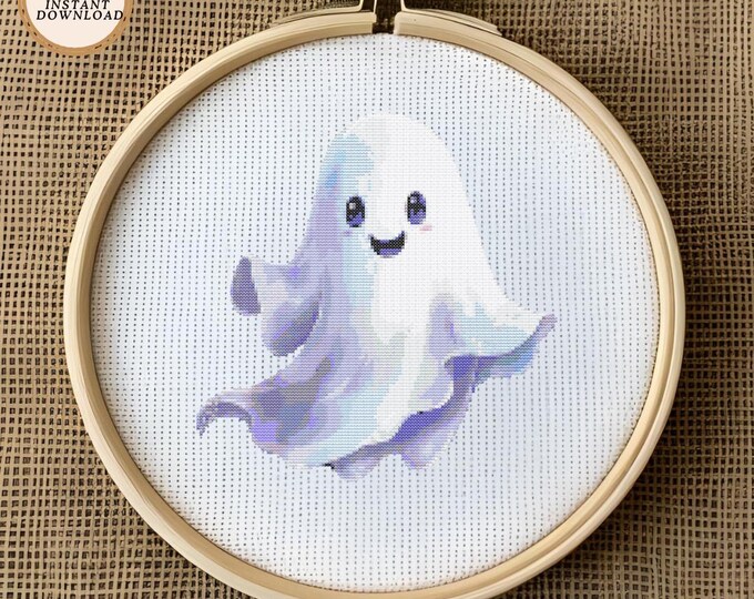 Adorable Ghost Cross Stitch Pattern | Cute Halloween Stitch | Instant Digital Download