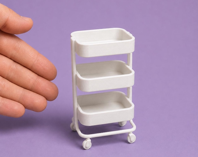 1:12 Scale Miniature 3-Tier Rolling Cart – 3D Printed Utility Cart