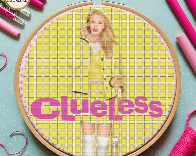 Clueless Cross Stitch Pattern | Cher Horowitz in Yellow Plaid | As If! PDF Pattern | 90s Nostalgia | DIGITAL DOWNLOAD