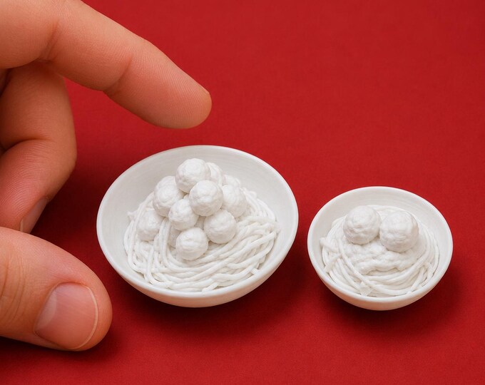 1:12 Scale Spaghetti Meatballs Miniature – Choice of Platter or Bowl (Unpainted)