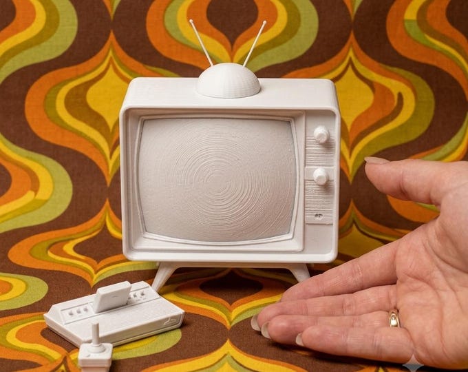 1:12 Scale Retro TV and Atari Console Set | Miniature 1970s Unpainted 3D Print