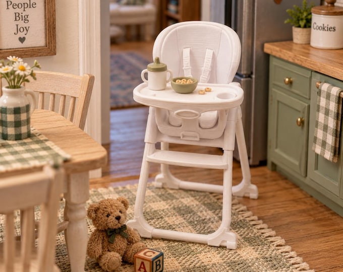 1:12 Scale Dollhouse High Chair Miniature Baby Feeding Seat – Unpainted Dollhouse Furniture