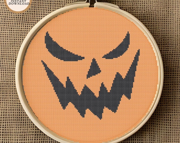 Scary Smiling Jack-O’-Lantern Face Cross Stitch Pattern | Halloween Horror Stitch | Digital PDF Download
