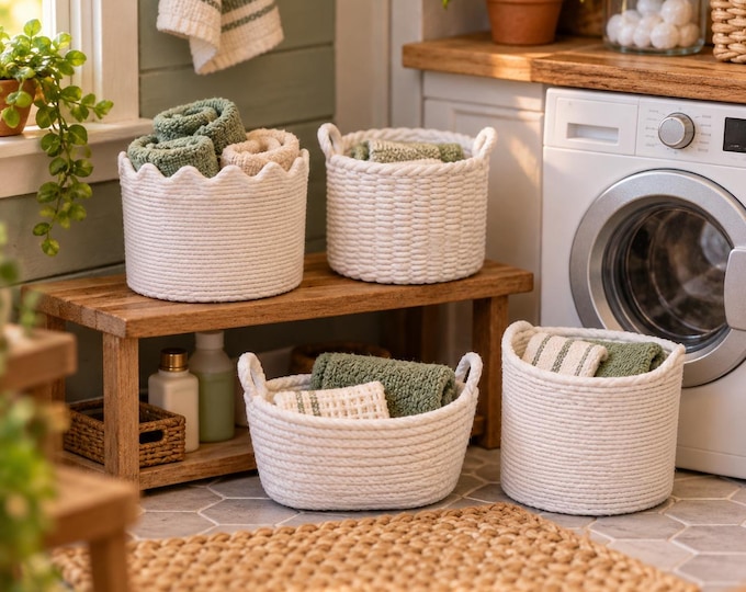 3D Printed Woven Baskets – 1:12 Scale Dollhouse Miniature Storage (Unpainted)