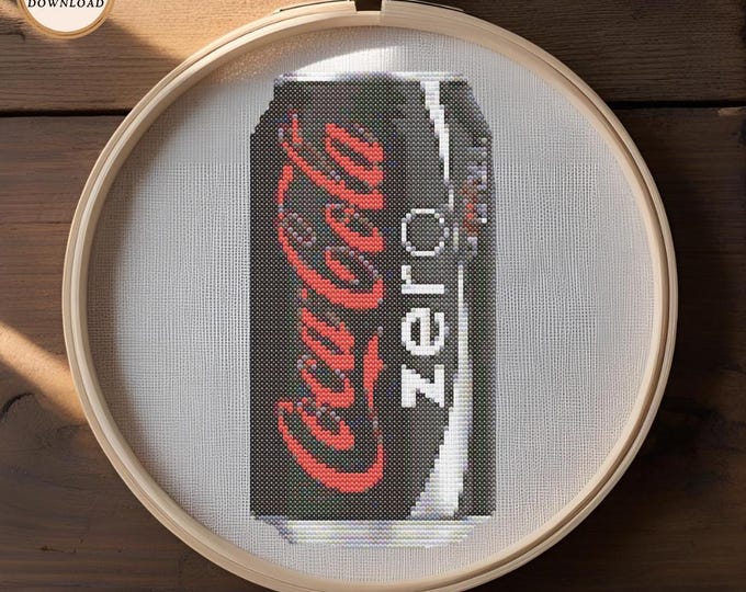 Coke Zero Can Cross Stitch Pattern – Modern Pop Art Embroidery | Digital Download