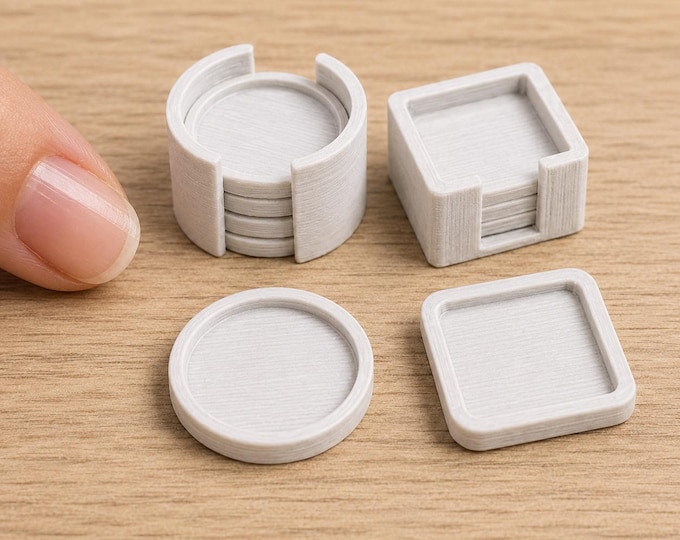 1:12 Scale Dollhouse Coaster Set – Round or Square Unpainted 3D Printed Miniatures