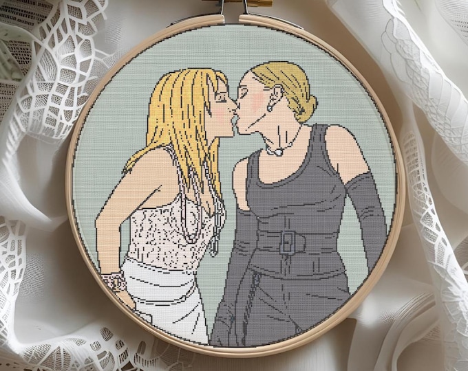 Britney & Madonna Iconic Kiss – Cross Stitch Pattern | 2003 VMA Tribute | Pop Culture Digital Pattern | DIGITAL DOWNLOAD