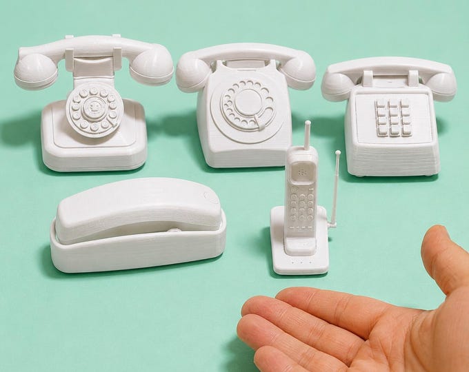 1:12 Scale Miniature Telephones – 3D Printed Dollhouse Collection (Unpainted)