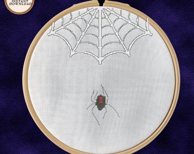 Black Widow Spider Cross Stitch Pattern | Digital Download | Elegant & Creepy-Cute!