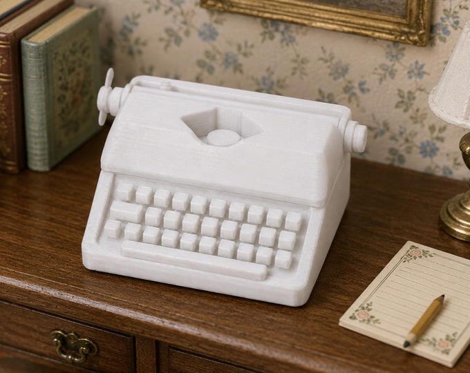 1:12 Scale Vintage Typewriter – Unpainted 3D Printed Dollhouse Desk Accessory