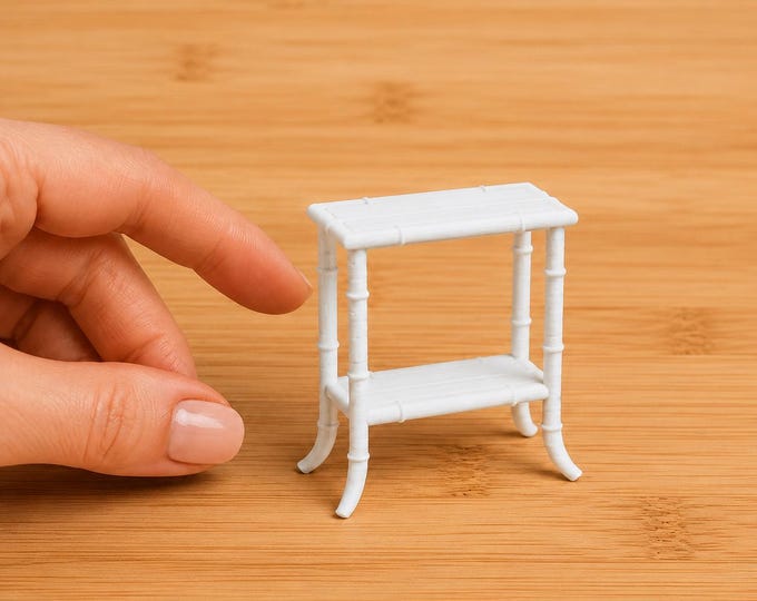 Miniature Bamboo-Style Two-Tier Table | 1:12 Scale Dollhouse Furniture | 3D Printed Side Table | Miniature Shelf