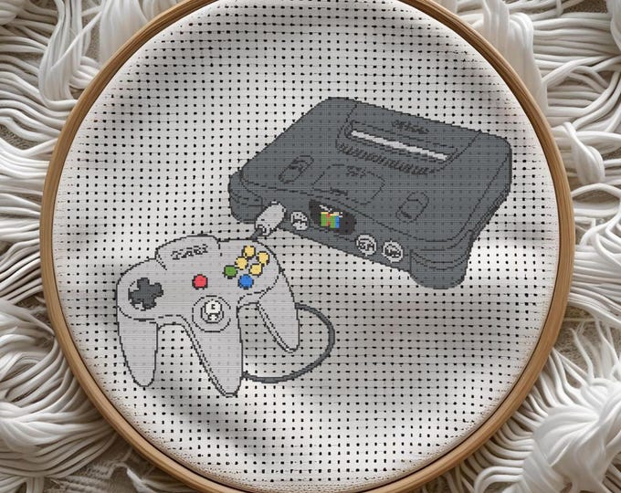 Nintendo 64 Cross Stitch Pattern | Retro Gamer Embroidery | N64 Console + Controller | DIGITAL DOWNLOAD
