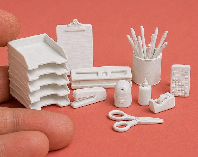 1:12 Scale Dollhouse Office Supplies – Unpainted Miniature Desk Accessories Set