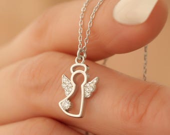 Sterling Silver Angel Necklace, Minimal Guardian Wing Pendant, Meaningful Spiritual Gift, Loved One Remembrance
