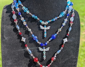 Dragonfly Glass Beaded Necklace, 18-20in