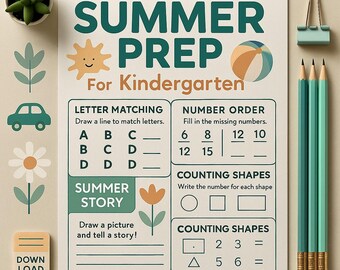 Summer Preschool Activity Pack – 4 Fun Printable Worksheets | Letter Tracing, Counting, Matching, Cut & Paste