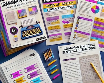 Grammar and Writing Worksheets Bundle | Homeschool Printable PDF | Parts of Speech, Sentences, Paragraph Practice Activities