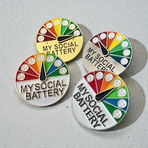 Social Battery Enamel Pin with Moving "Emotion's" Slider - Anxiety - ADHD - Depression - Stress - Autism - Mental Health Awareness-