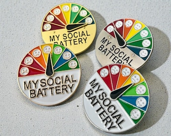 Social Battery Enamel Pin with Moving "Emotion's" Slider - Anxiety - ADHD - Depression - Stress - Autism - Mental Health Awareness-