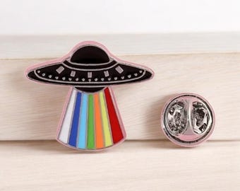 UFO Pride Enamel Pin~ Proud Badge ~ LGBTQ+ ~  Rainbow Gender Identity - ALLY -Celebrate Love, Inclusivity & Diversity