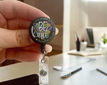 Ally Badge Holder Lanyard "Be Kind" with Retractable Reel, ID Work Card Clip ~ Subtle Message to Spread Positivity and Care - Gift Idea