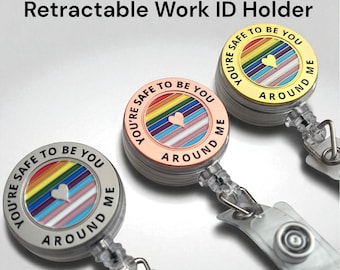 Enamel Ally Badge Holder Lanyard with Retractable Reel, ID Work Card Clip ~ Show Your Support, Acceptance & Inclusivity as an Ally ~ LGTBQ+
