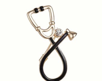 Gold Plated  Nurse & Doctor Pin -  Cute Stethoscope Lapel- Badge- Accessory for work  uniform, Jackets, Backpacks, Clothing-