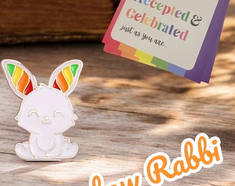 Pride Rabbit Enamel Pin~ Proud Rainbow Animal Badge ~ LGBTQ+ ~ Gender Identity or ALLY Support and Celebrate Love, Inclusivity & Diversity
