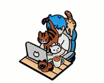 Cute Cat Enamel Pin - Life of Working From Home With Cats - Cat Lover Pin ~ Perfect Accessory & Gift For Bags, Clothing, Backpacks, Hats