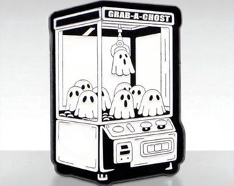 Cute Glow in the Dark Halloween Enamel Pin - Ghost Skill Tester "Grab a Ghost" - Choose Your Spooky Backing Card - Spooky Season Gift