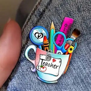 Cute Acrylic Brooch For Teachers - Stationery Primary School Teacher Pin - Gift for a Teacher - Fashion Accessory for Bags & Clothing