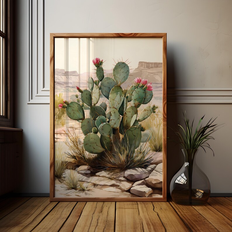 Prickly Pear Cactus Watercolor Art Print: Desert Botanical Wall Decor ...