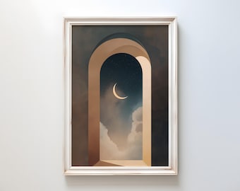 Crescent Moon Archway Print: Minimalist Celestial Wall Art