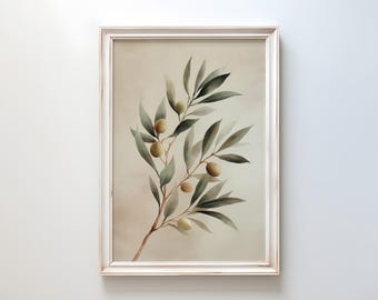 Akwarela z gałązką oliwną: minimalistyczna dekoracja ścienna z motywem botanicznym