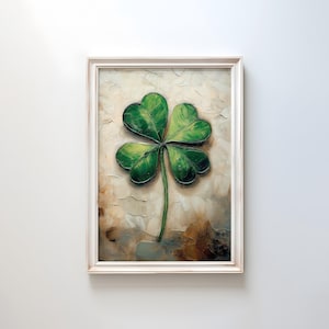 Shamrock Oil Painting Print: Elegant Irish Clover Art