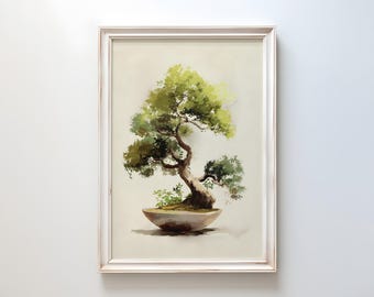 Bonsai Tree Art Print: Minimal Japanese-Inspired Painting
