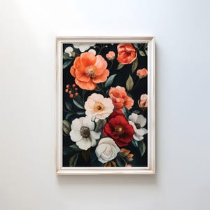 Dark Floral Watercolor Print | Black Background Botanical Art | Elegant Flower Wall Decor | Dramatic Floral Painting | Moody Nature Artwork