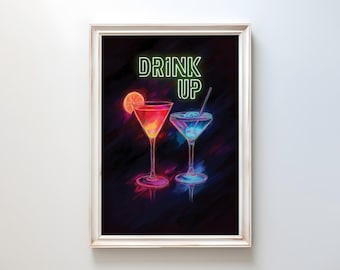 Retro neoncocktailtryck: "Drink Up" barkonst