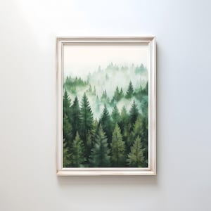 Kiefernwald Aquarell Druck | Ruhige Natur Wand Kunst | Poster | Grüner Wald Dekor | Erdtöne Home Art
