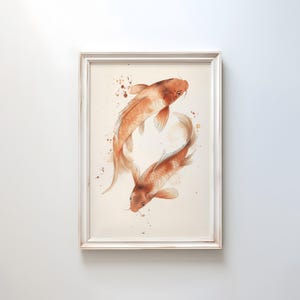 Roter Koi Fisch Aquarell Kunst | Minimalistischer Koi Fisch Druck | Elegantes asiatisch inspiriertes Dekor Modernes Aquarell Poster | Serene Koi Fischkunst