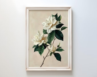 White Gardenia Botanical Art Print: Elegant Watercolor Floral Painting