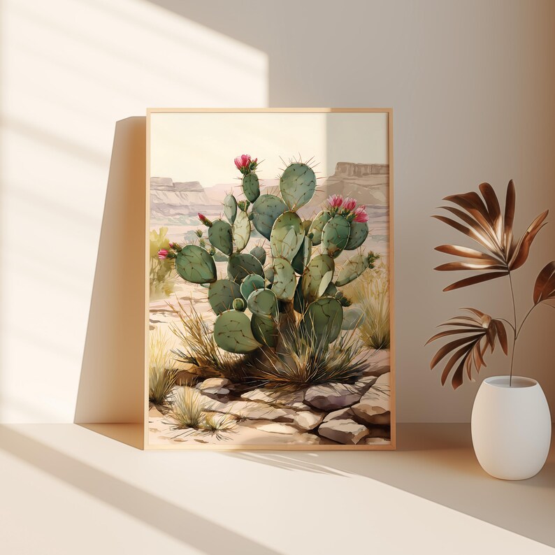 Prickly Pear Cactus Watercolor Art Print: Desert Botanical Wall Decor ...