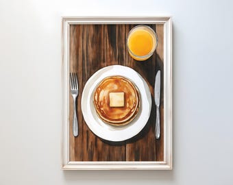Lámina de acuarela de tortitas: Arte minimalista para la pared de la cocina