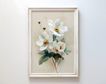 Kunstdruck/Poster mit weißer Anemone: Elegantes botanisches Aquarellbild