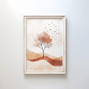 Herbst Baum Minimalistische Wand Kunst | Fallende Blätter Poster | Gelassene Natur Poster | Stilles Kunstwerk | Moderne Landschaft